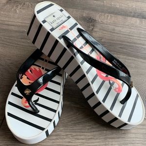 Kate Spade Striped Flamingo Wedge Sandals